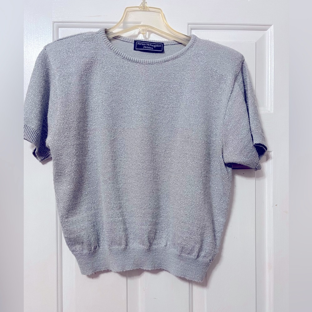 Norton McNaughton sparkly silver short sleeved 
Sweater